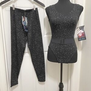 Vintage Rachel‎ McLish The Body Co Set Leotard & Leggings Black 80s 90s NWT Med